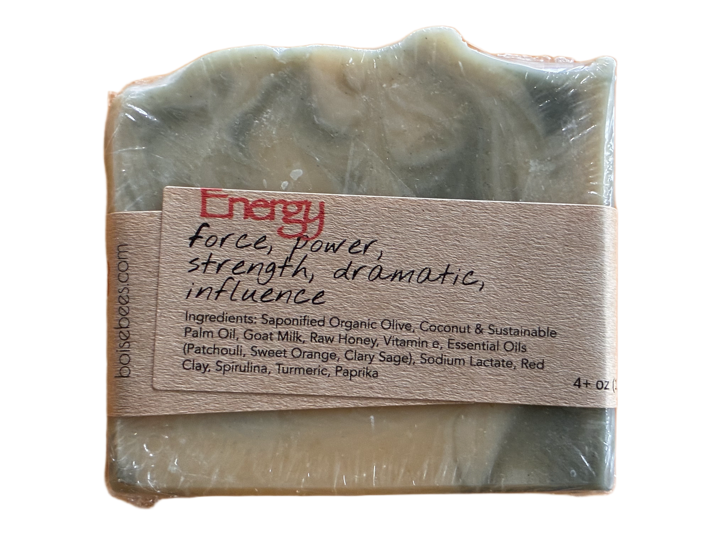 Bar of soap with a wooden label on a white background