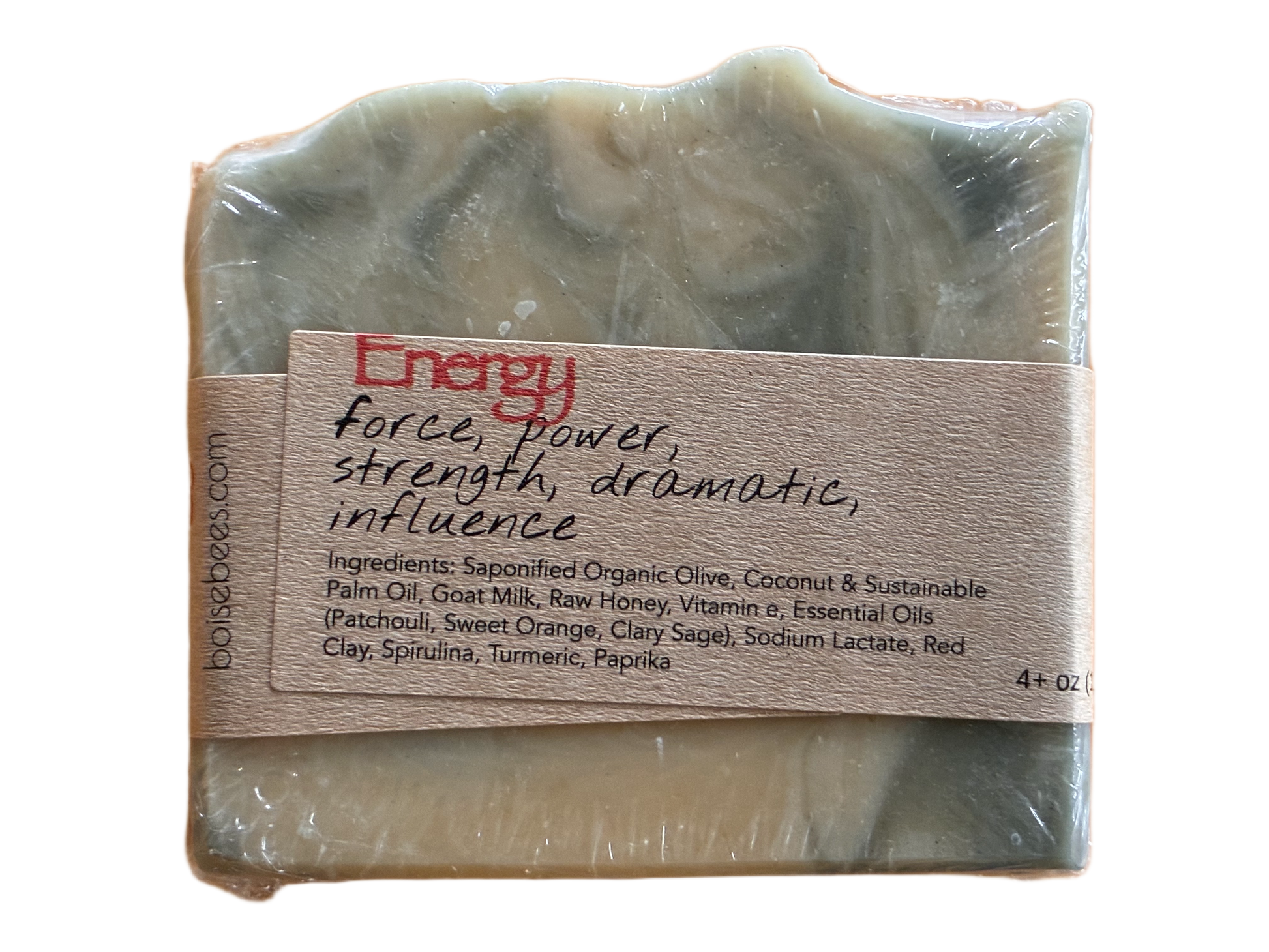 Bar of soap with a wooden label on a white background