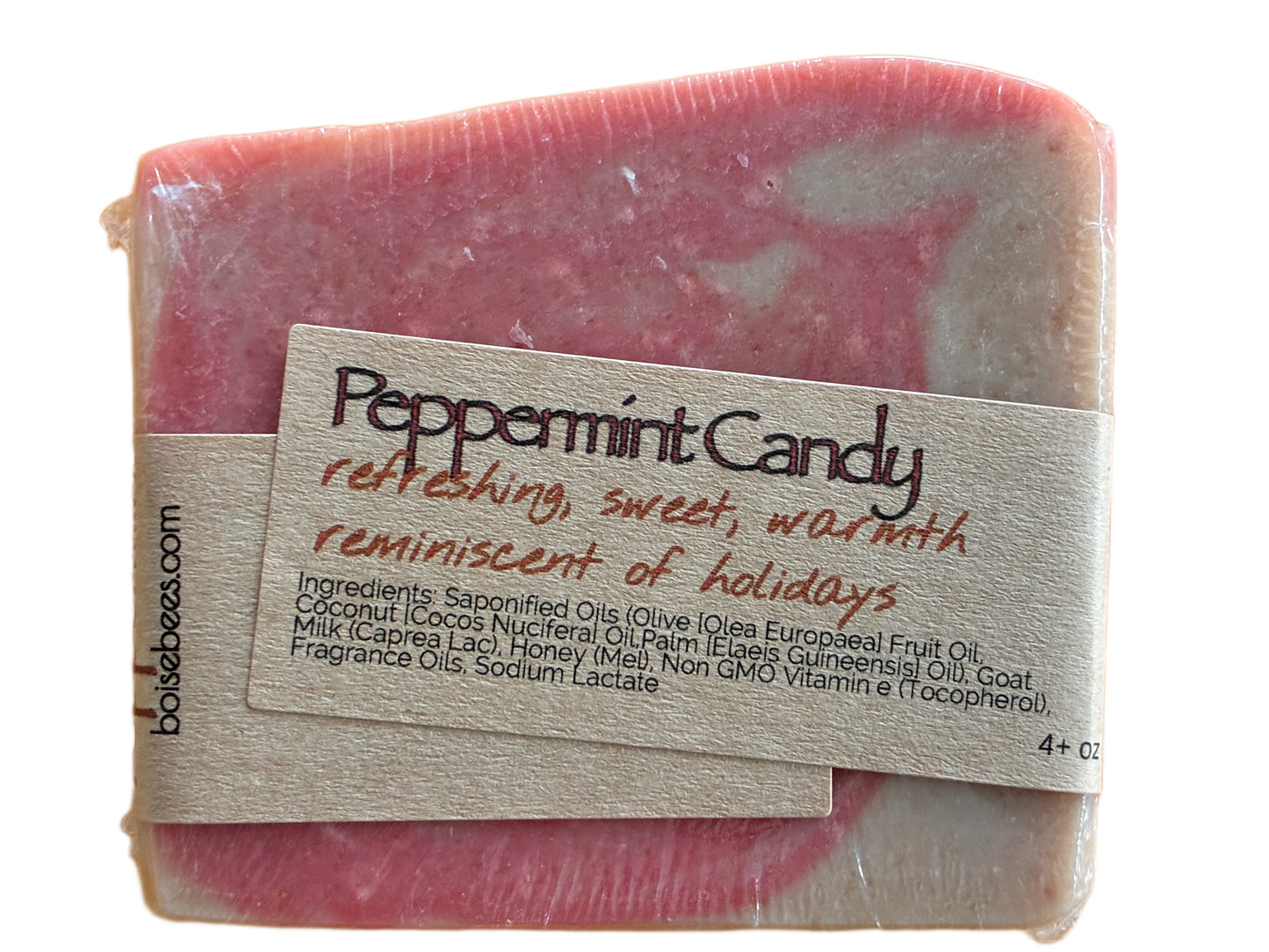 Bar of soap with a label on a white background